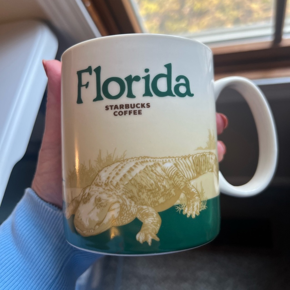 Starbucks Florida Mug with Reptile Design - Green and Cream